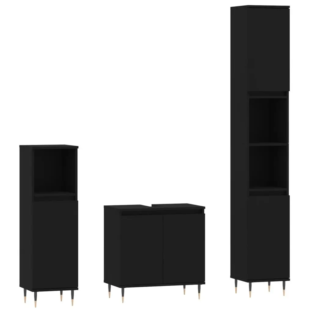 Black 3 Piece Bathroom Cabinet Set