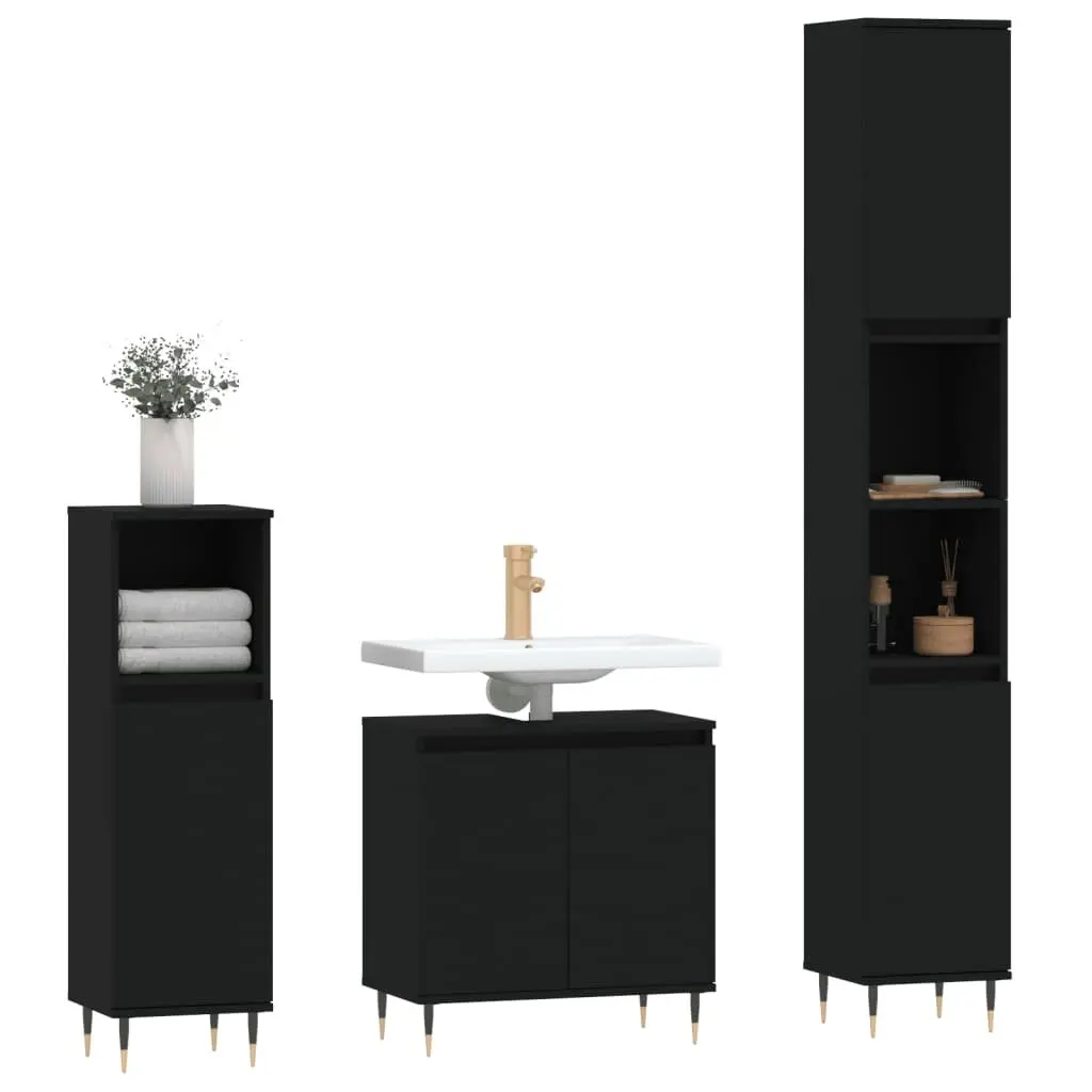 Black 3 Piece Bathroom Cabinet Set