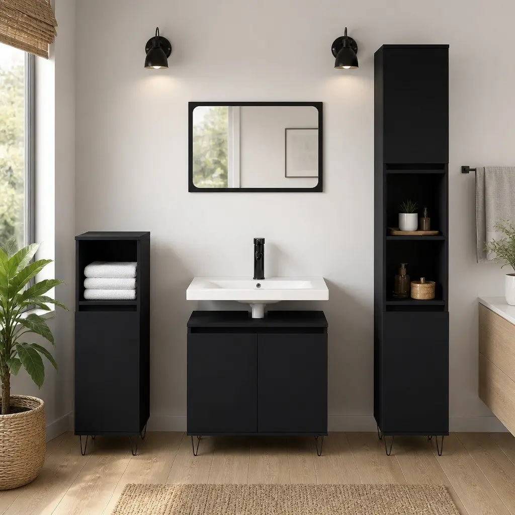 3 Piece Bathroom Cabinet Set in Black