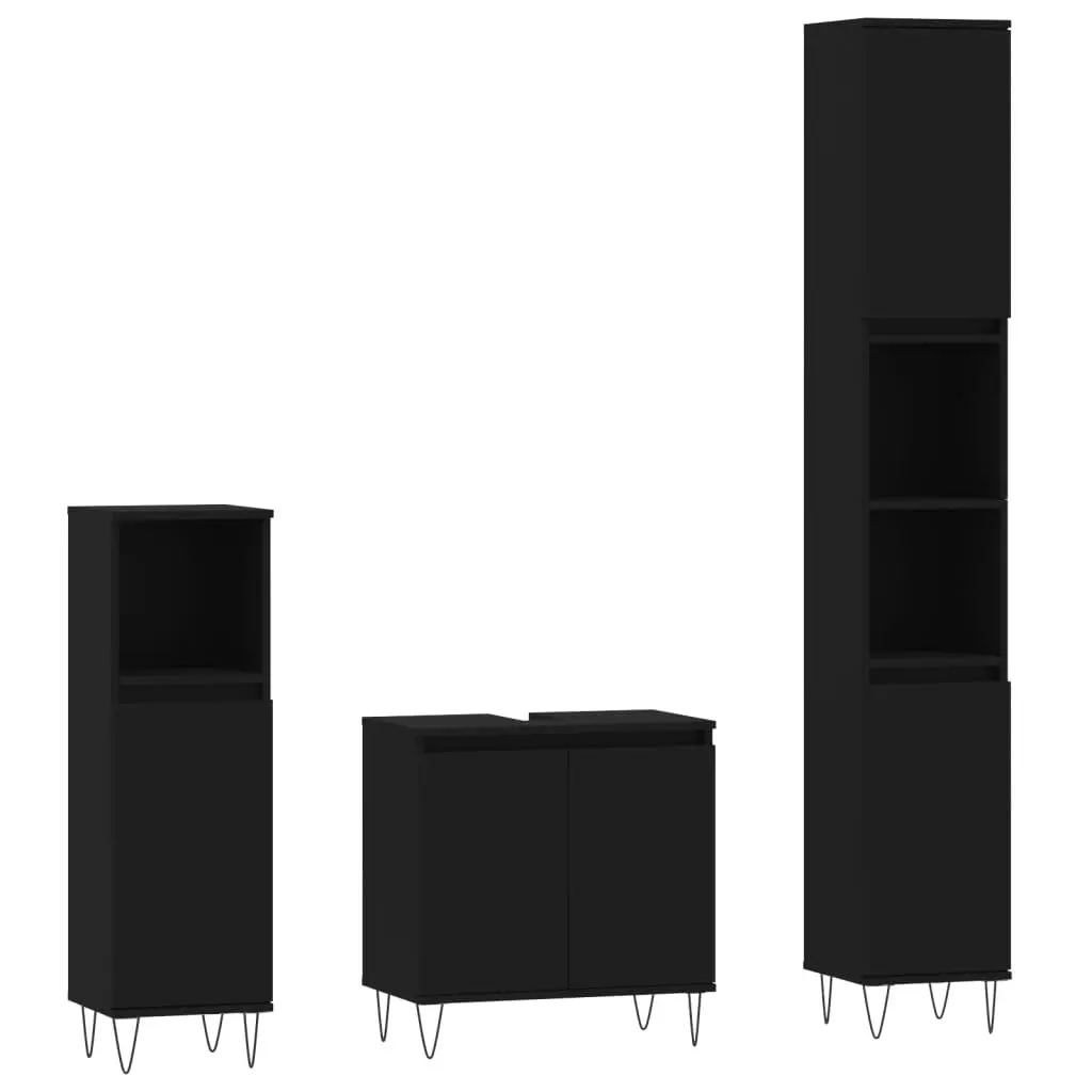 3 Piece Bathroom Cabinet Set in Black