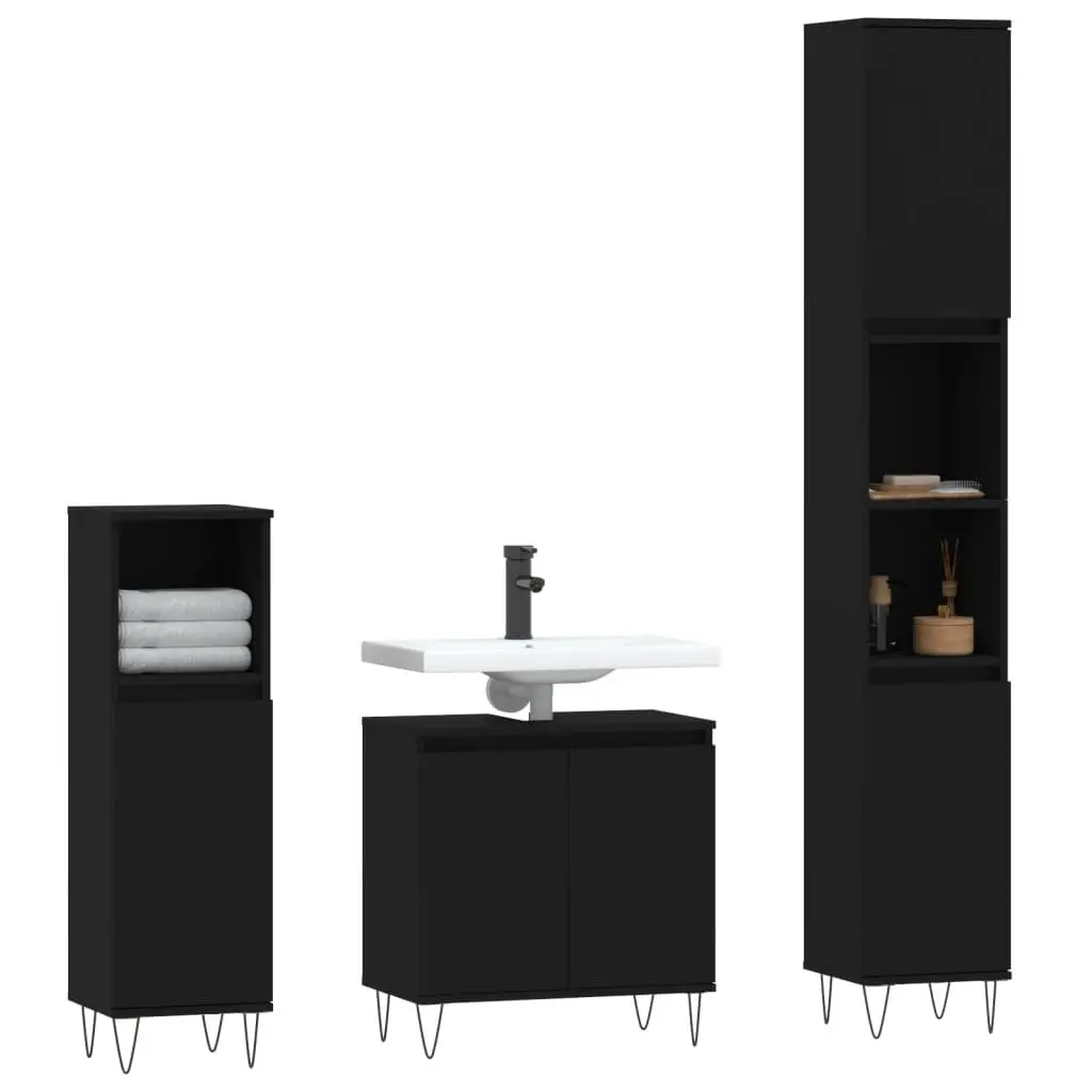 3 Piece Bathroom Cabinet Set in Black