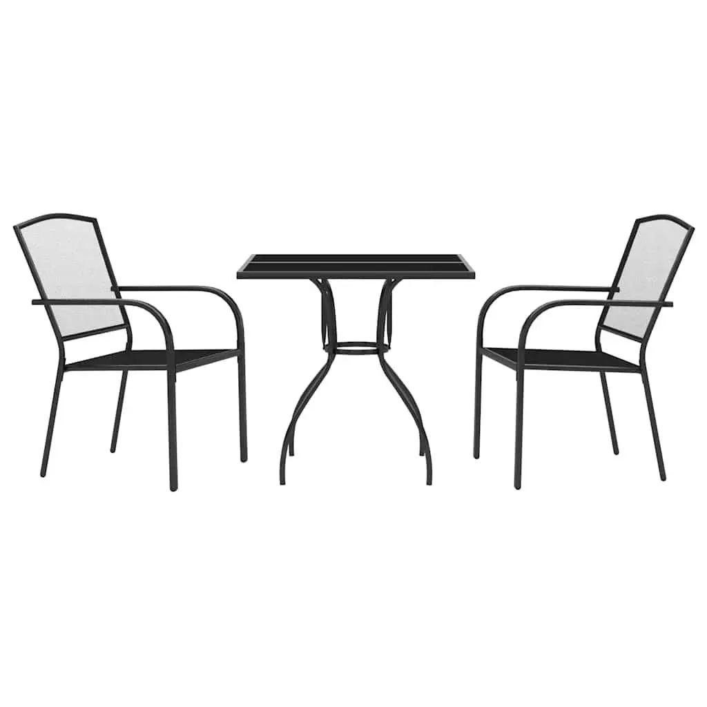 3 Piece Anthracite Steel Outdoor Dining Set with Stackable Chairs for Garden and Patio