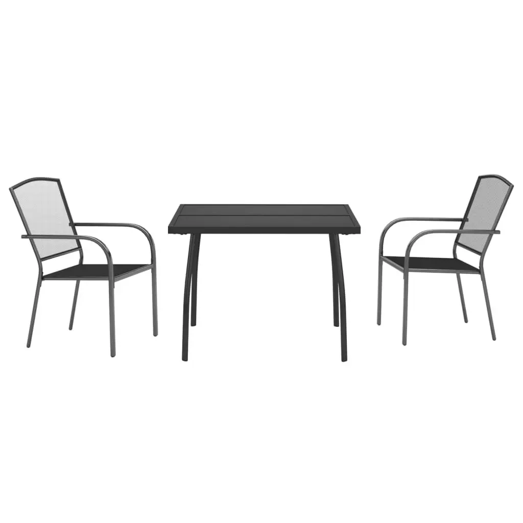 Outdoor Garden Dining Set 3 Piece Steel Frame Anthracite Stackable Chairs Table