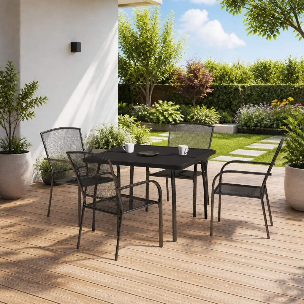 Garden Dining Set Outdoor Use 5 Piece Anthracite Steel Furniture Table Chairs