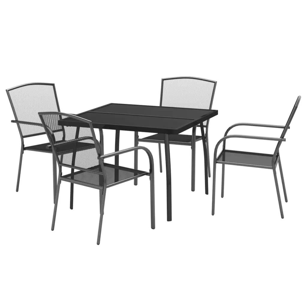 Garden Dining Set Outdoor Use 5 Piece Anthracite Steel Furniture Table Chairs