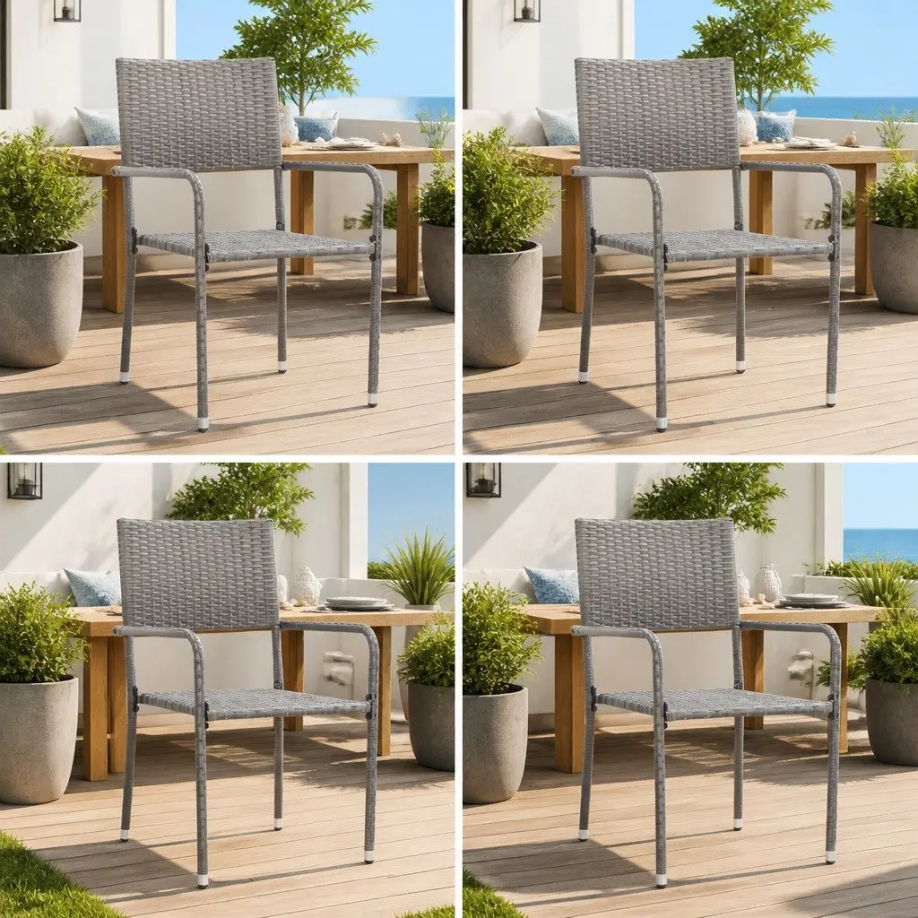 4 Grey Poly Rattan Outdoor Chairs