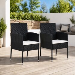 Outdoor Chairs Set of 2 - Black Poly Rattan with Cushions