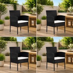 Outdoor Garden Chairs Set 4 Poly Rattan Black with Cream Cushions Patio Seating