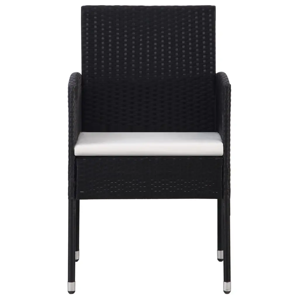 Outdoor Garden Chairs Set 4 Patio Seating Black Poly Rattan with Cream Cushions