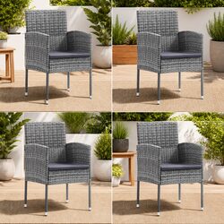 Outdoor Garden Chairs Set of 4 Grey Poly Rattan with Cushions Patio Seating