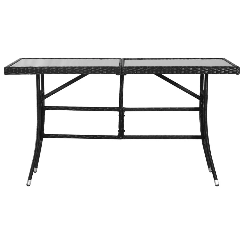 Garden Table 140x80x74cm Black Poly Rattan Outdoor Patio Furniture Glass Top