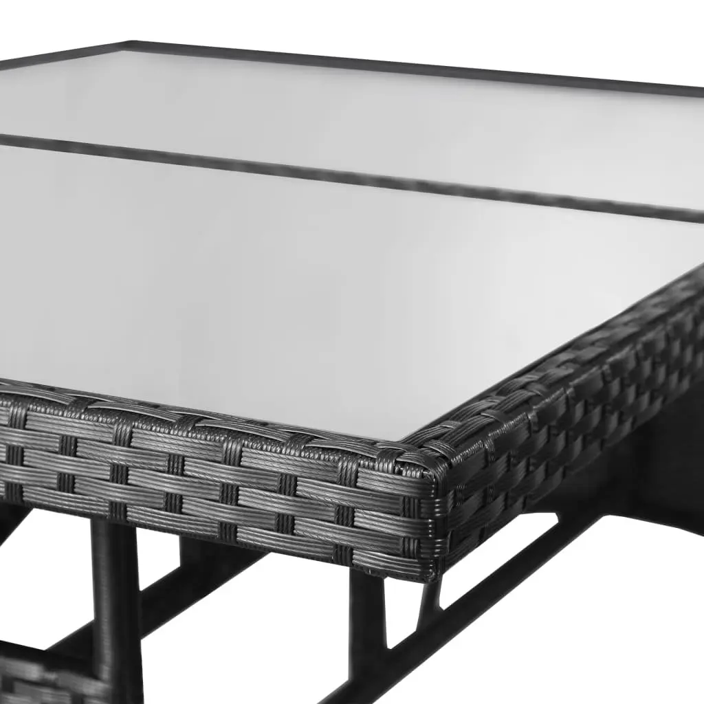 Garden Table 140x80x74cm Black Poly Rattan Outdoor Patio Furniture Glass Top