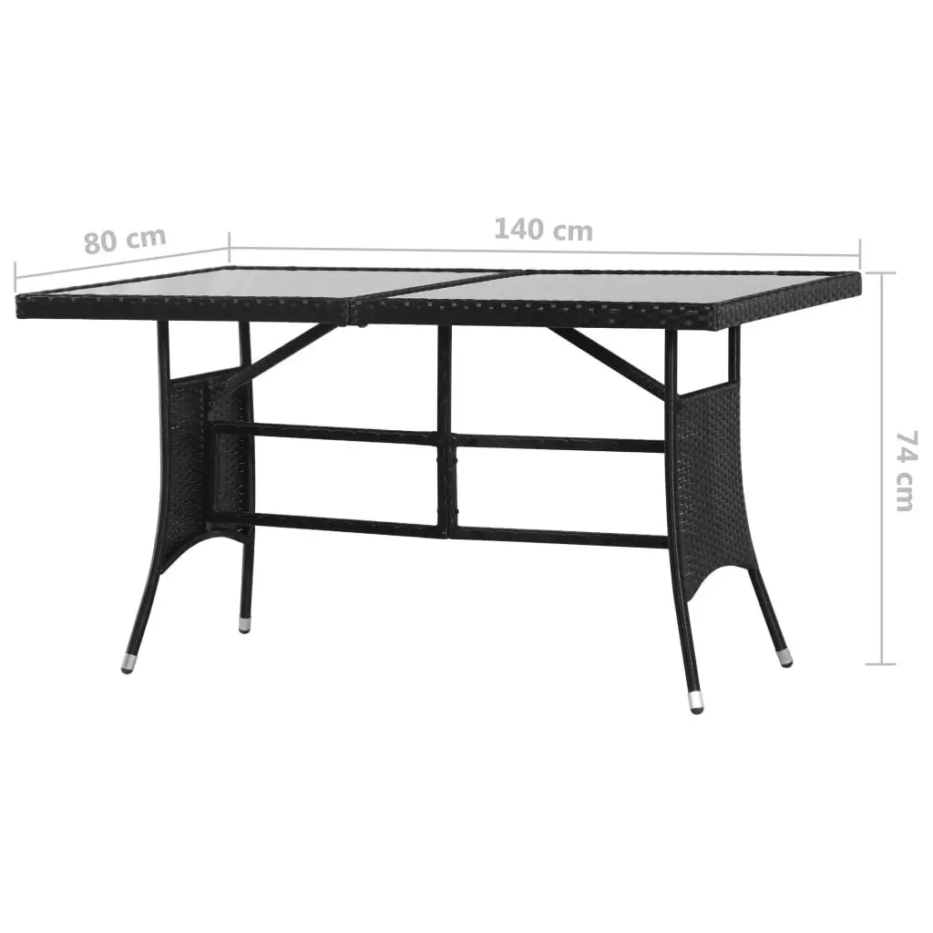 Garden Table 140x80x74cm Black Poly Rattan Outdoor Patio Furniture Glass Top