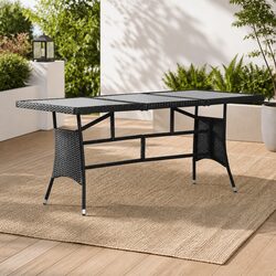 170x80x74cm Black Rattan Outdoor Table with Tempered Glass