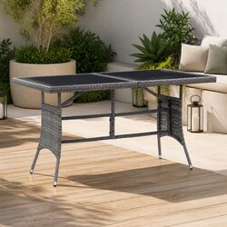 Grey Poly Rattan Garden Table: 140x80x74cm Dimensions and Specs