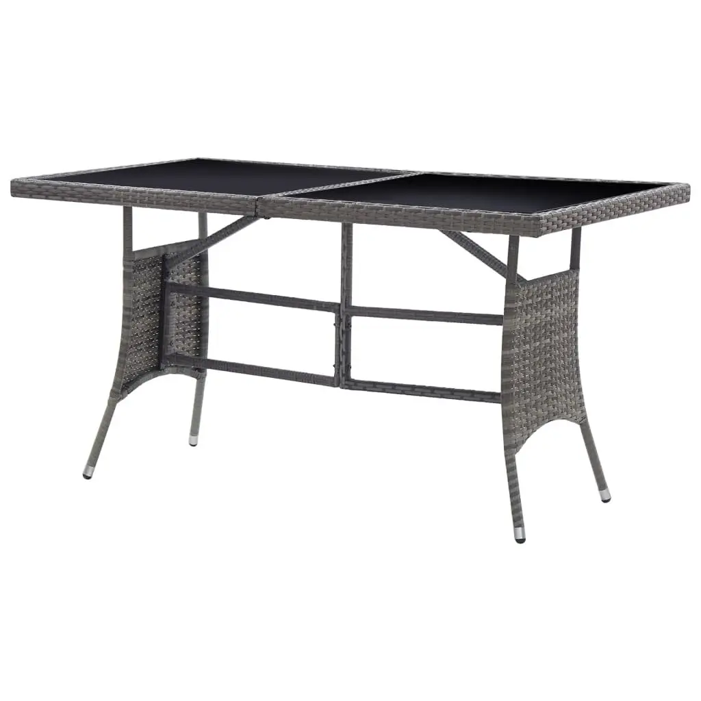Garden Table Outdoor Patio 140x80x74cm Grey Poly Rattan Glass Top