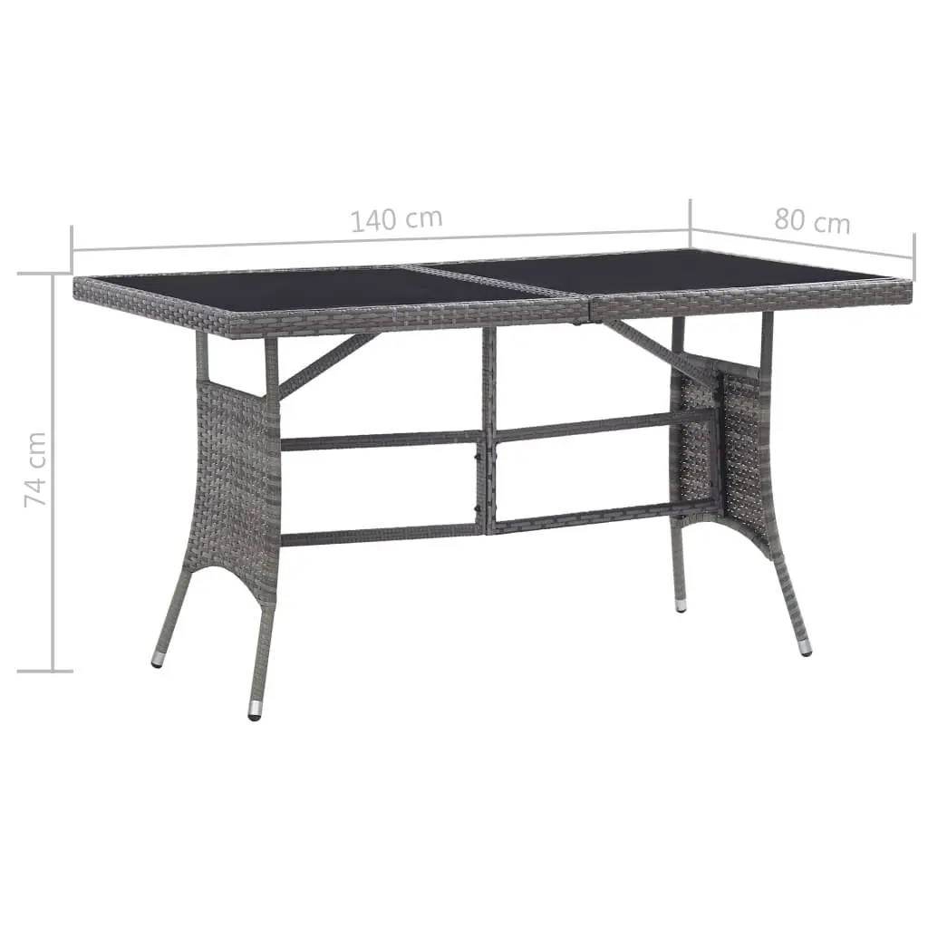 Garden Table Outdoor Patio 140x80x74cm Grey Poly Rattan Glass Top