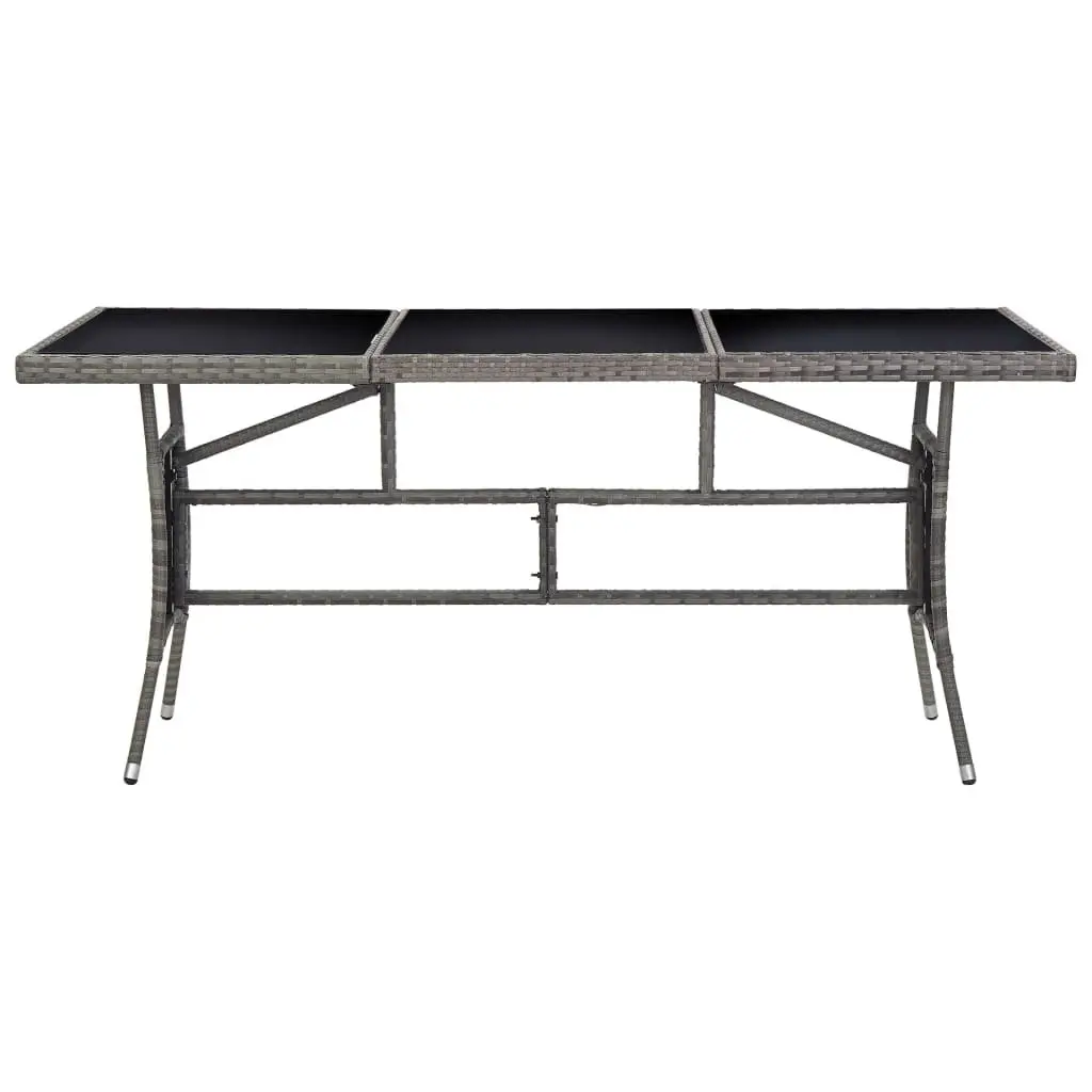 Garden Table Outdoor Patio Furniture Grey Poly Rattan Glass Top 170x80x74cm