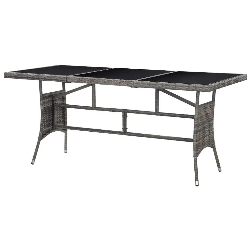 Garden Table Outdoor Patio Furniture Grey Poly Rattan Glass Top 170x80x74cm