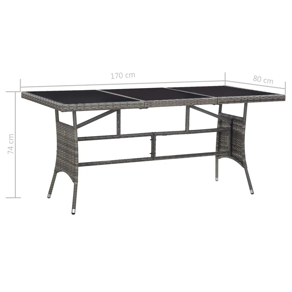 Garden Table Outdoor Patio Furniture Grey Poly Rattan Glass Top 170x80x74cm