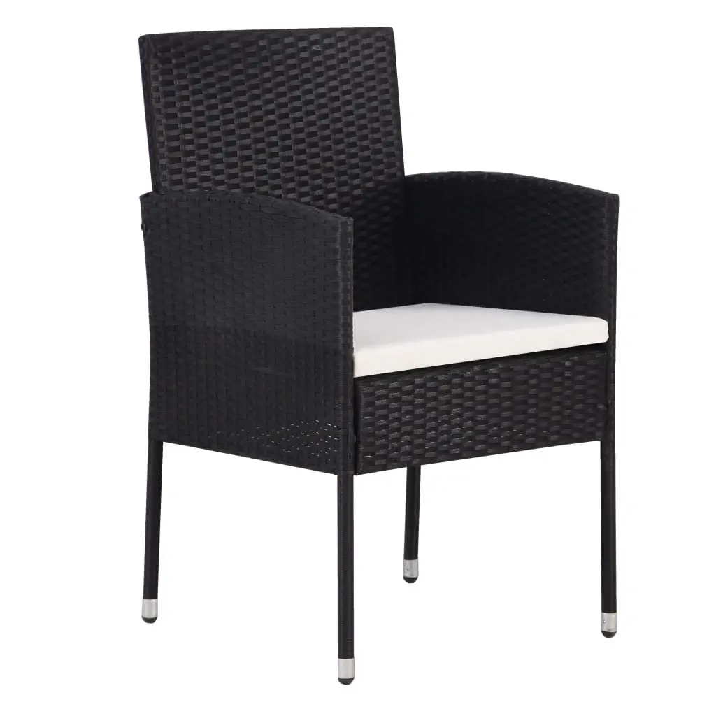 Outdoor Garden Chairs Set 4 Piece Patio Black Poly Rattan with Cream Cushions