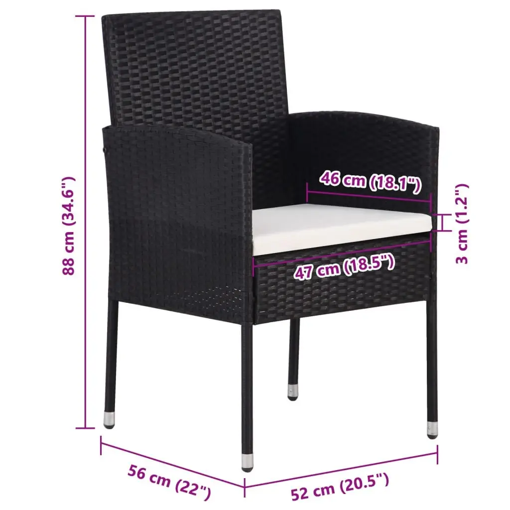 Outdoor Garden Chairs Set 4 Piece Patio Black Poly Rattan with Cream Cushions
