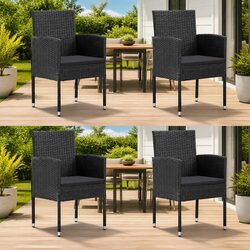 Outdoor Garden Chairs Set - 4 Pieces, Black Rattan
