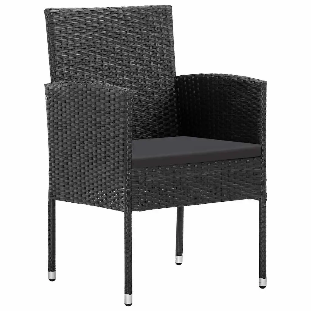 Outdoor Garden Chairs Set for Patio and Balcony 4 Pieces Black Poly Rattan with Cushions