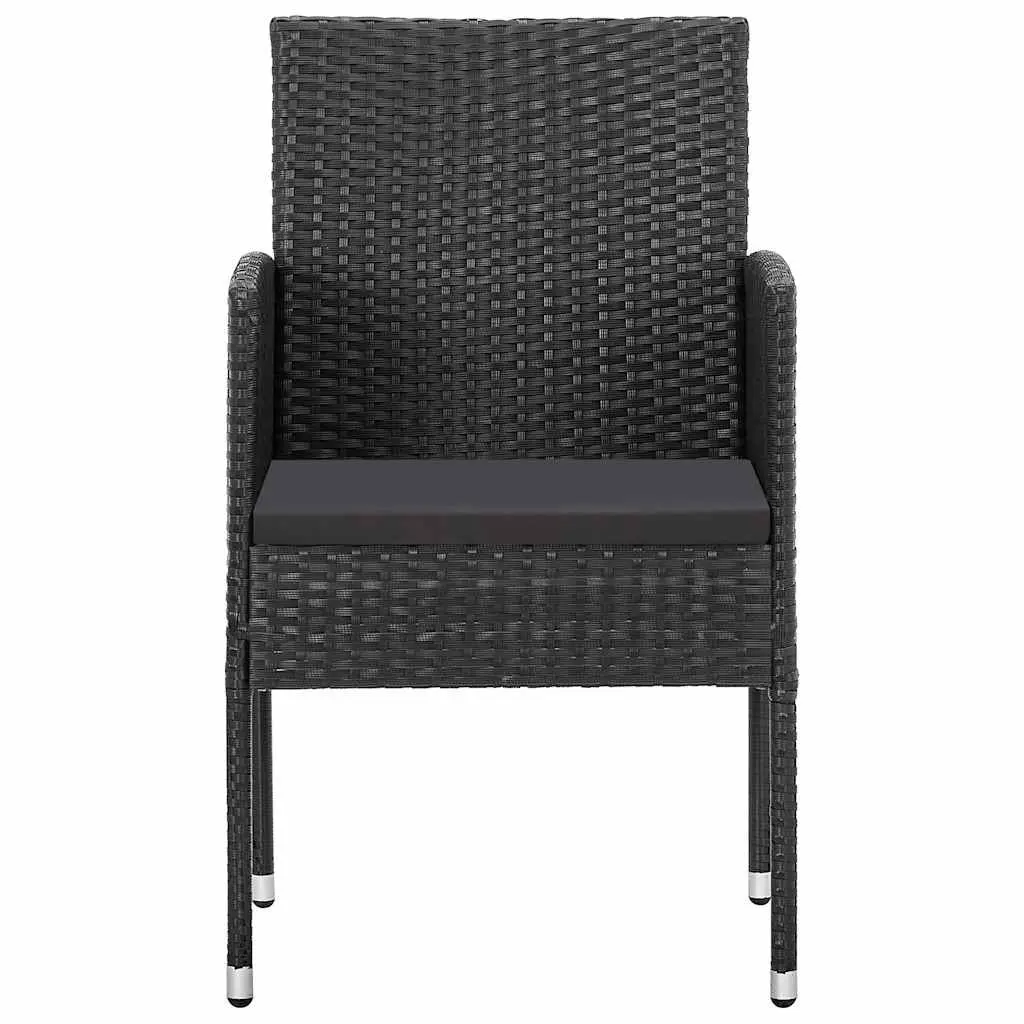 Outdoor Garden Chairs Set for Patio and Balcony 4 Pieces Black Poly Rattan with Cushions