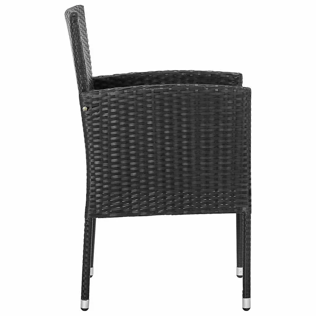 Outdoor Garden Chairs Set for Patio and Balcony 4 Pieces Black Poly Rattan with Cushions