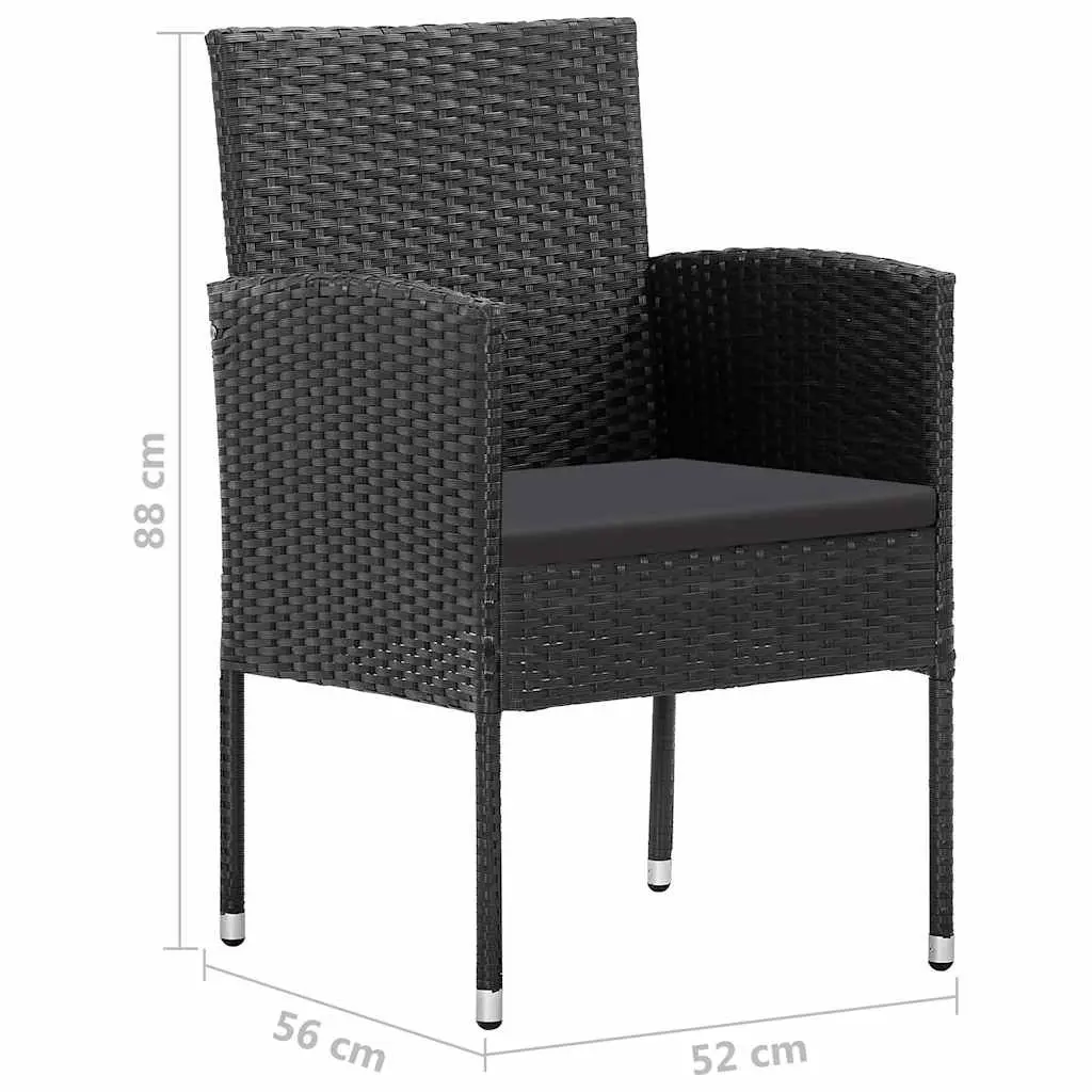 Outdoor Garden Chairs Set for Patio and Balcony 4 Pieces Black Poly Rattan with Cushions