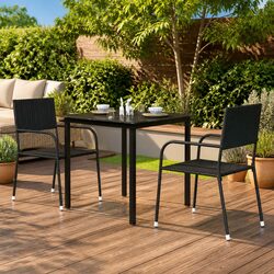 Garden Dining Table Black 80x80x74 cm Outdoor Patio Steel Frame Glass Top