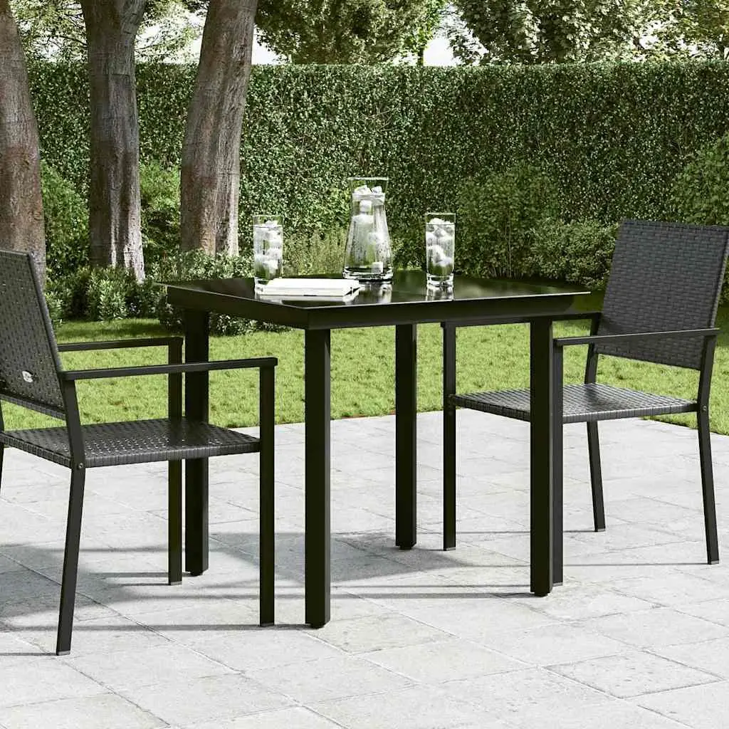 Garden Dining Table Black 80x80x74 cm Outdoor Patio Steel Frame Glass Top