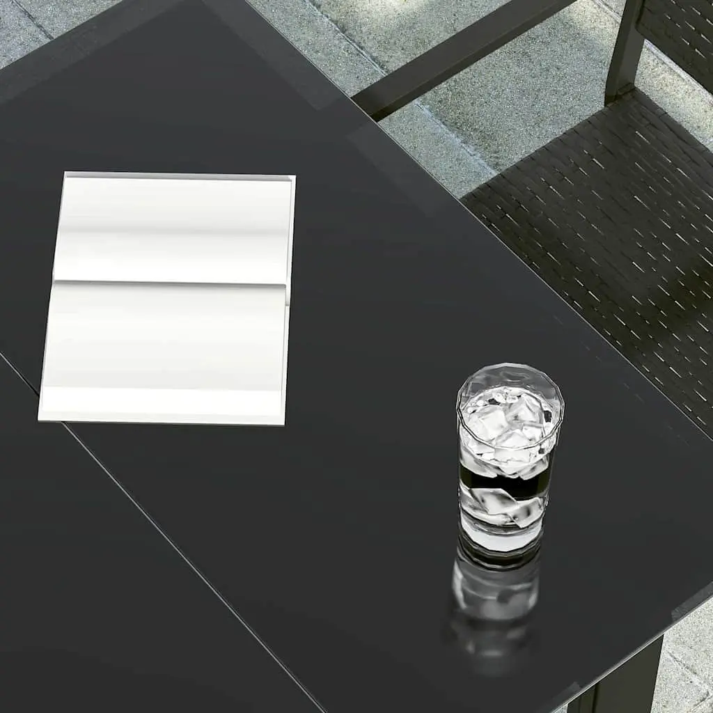 Garden Dining Table Black 80x80x74 cm Outdoor Patio Steel Frame Glass Top