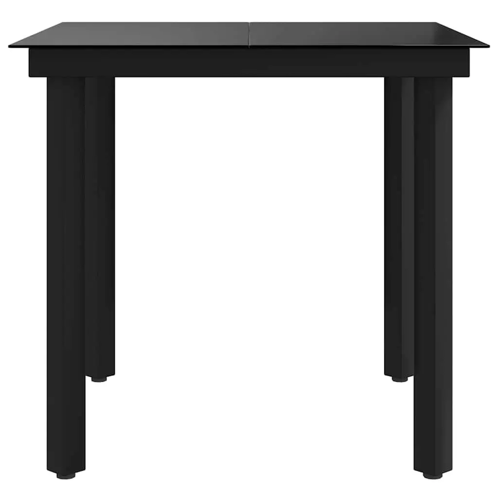 Garden Dining Table Black 80x80x74 cm Outdoor Patio Steel Frame Glass Top