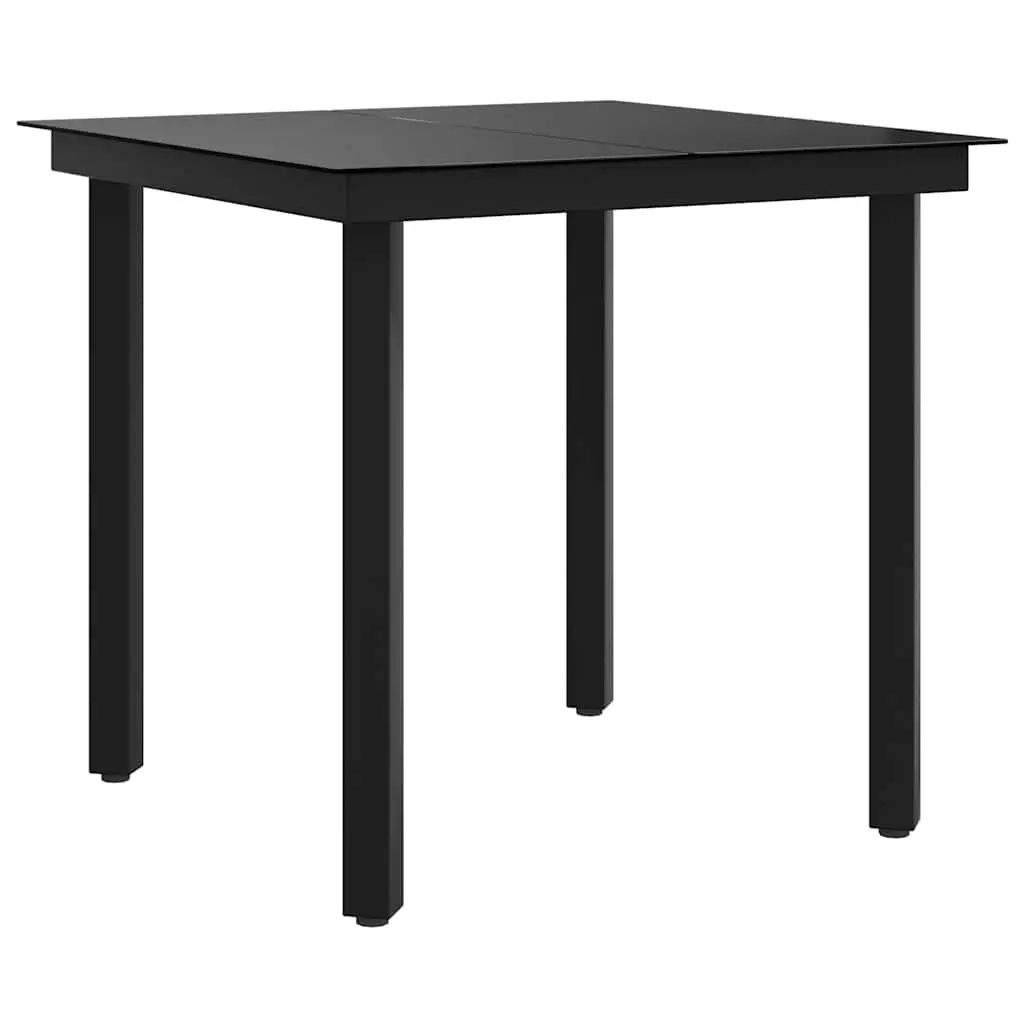 Garden Dining Table Black 80x80x74 cm Outdoor Patio Steel Frame Glass Top