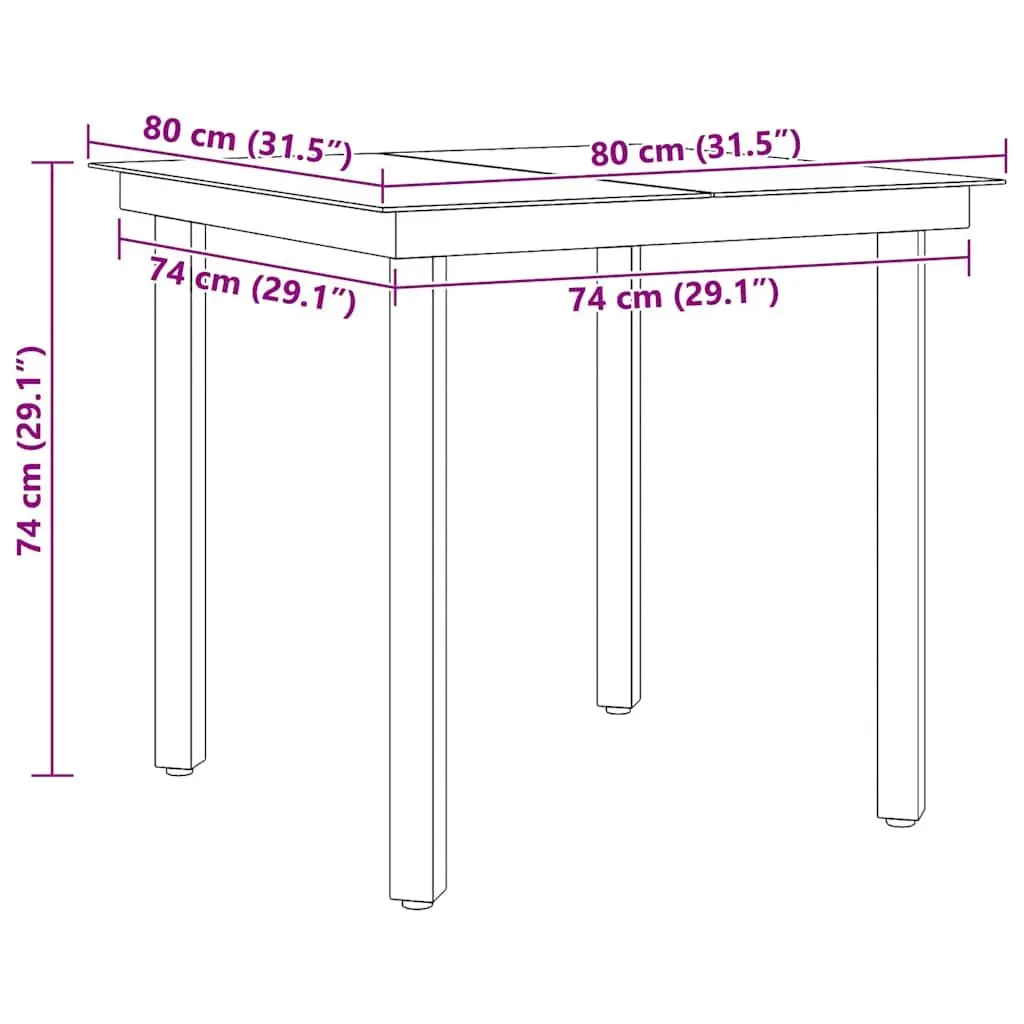 Garden Dining Table Black 80x80x74 cm Outdoor Patio Steel Frame Glass Top