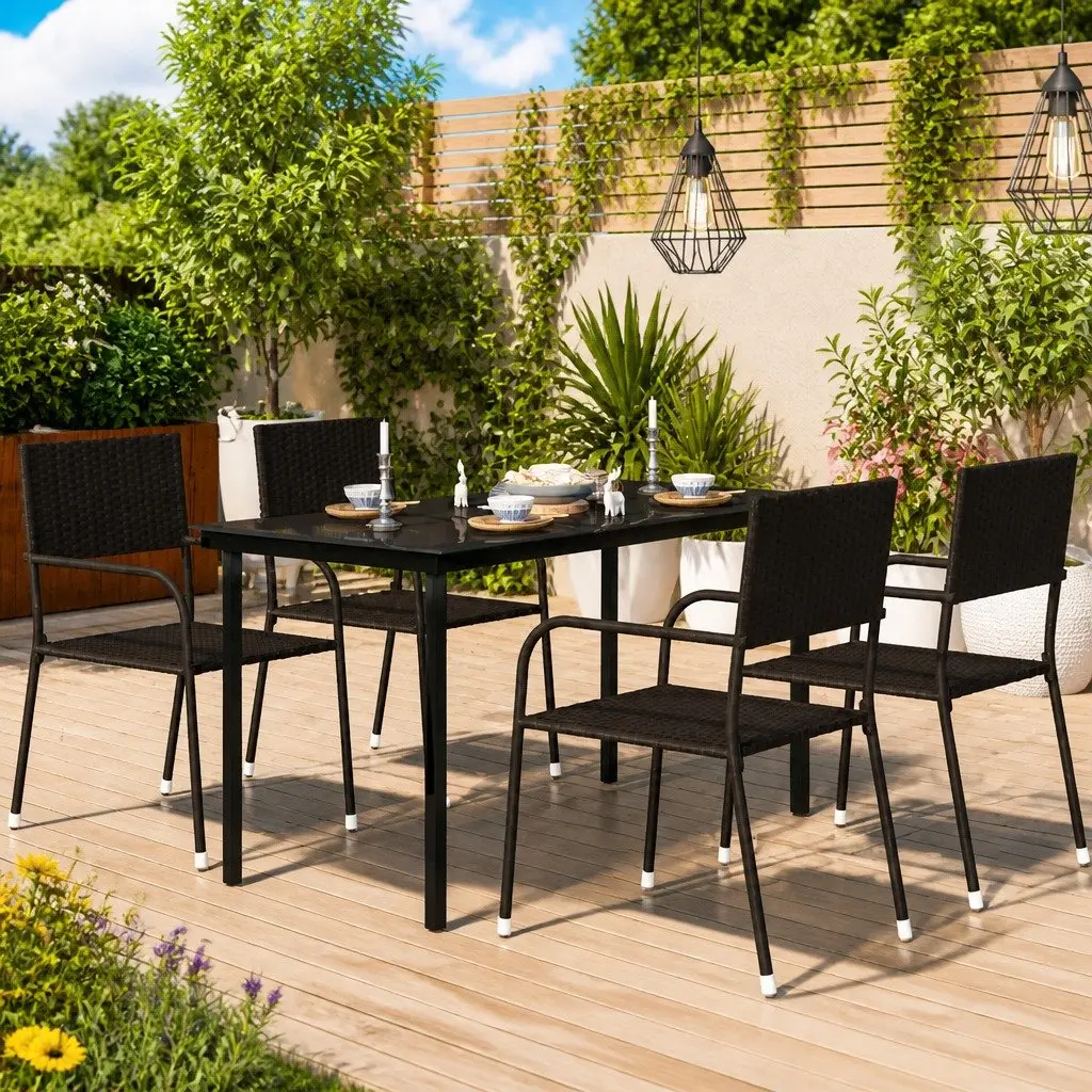 Black Steel Frame Glass Dining Table 140x70cm