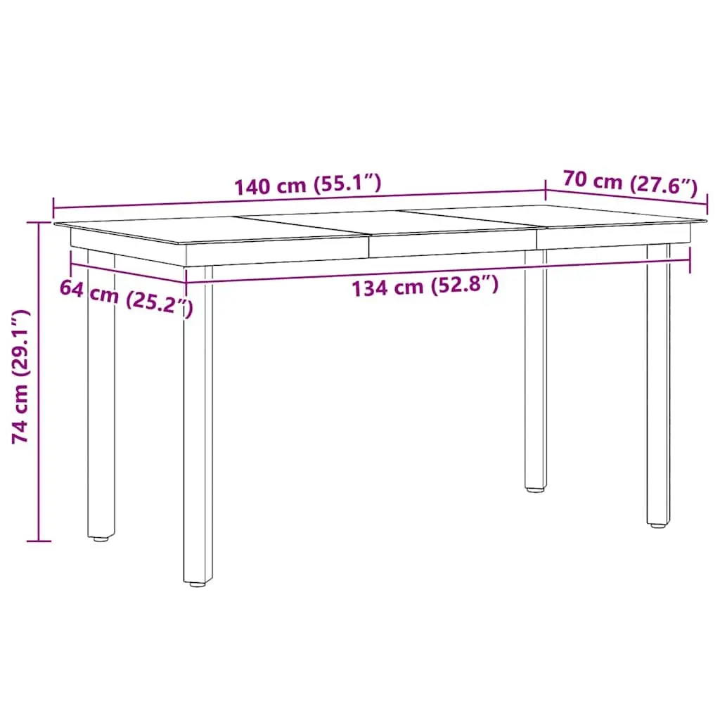 Black Steel Frame Glass Dining Table 140x70cm
