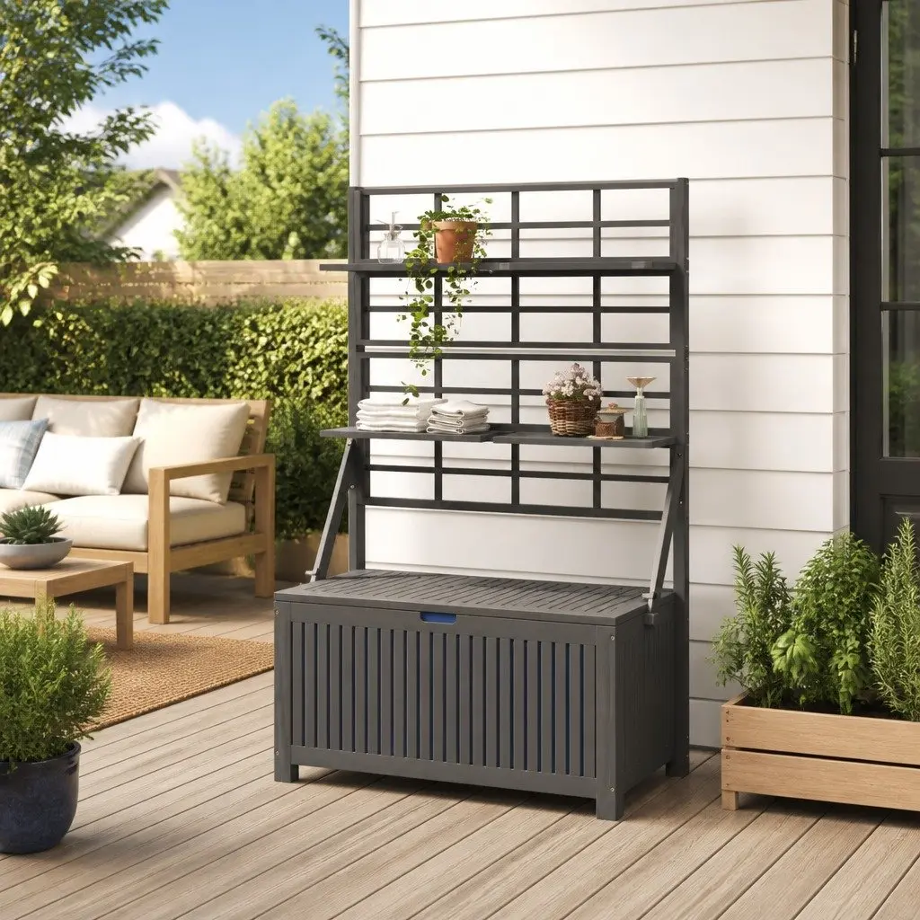 Outdoor Storage Box with Trellis, Grey