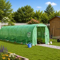 Greenhouse Steel Frame Green 36m² Garden Plant House Roll-Up Door Mesh Windows