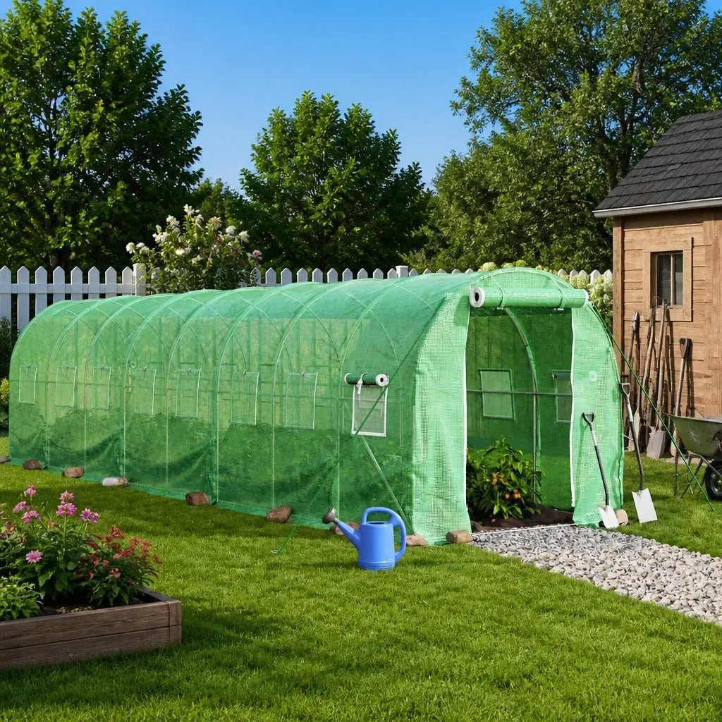 Greenhouse for Garden 22x2x2m Steel Frame PE Cover Green