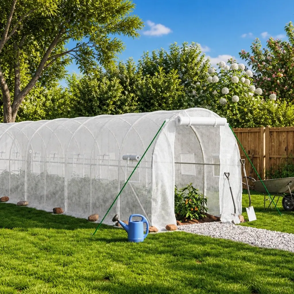 Greenhouse Outdoor 8x2x2m Steel Frame White