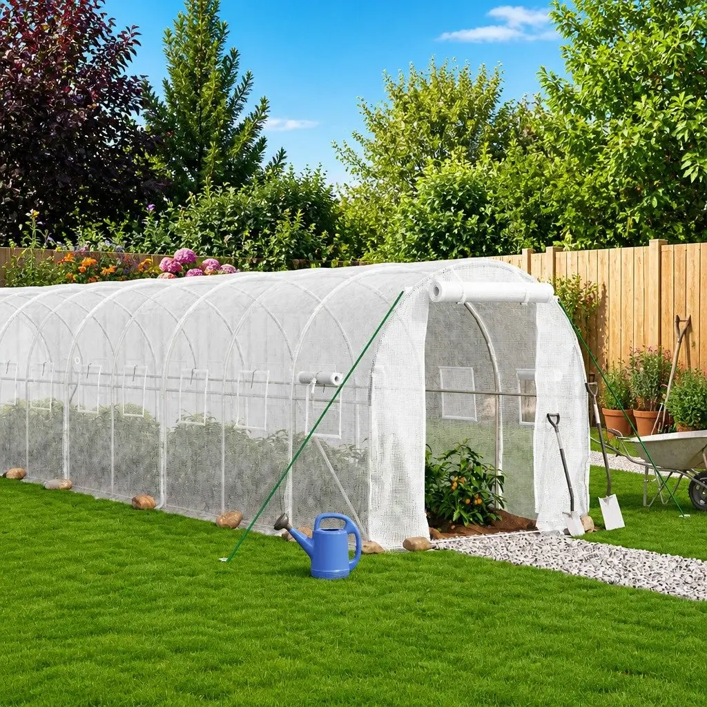 Greenhouse Steel Frame White 24 m² Garden Plant House Portable Outdoor Growing