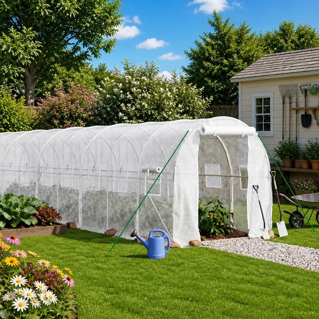 Greenhouse for Garden 16x2x2m White 32m² Steel Frame