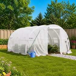 Greenhouse with Steel Frame White 12m² Garden Plant House 4x3x2m Roll-up Door