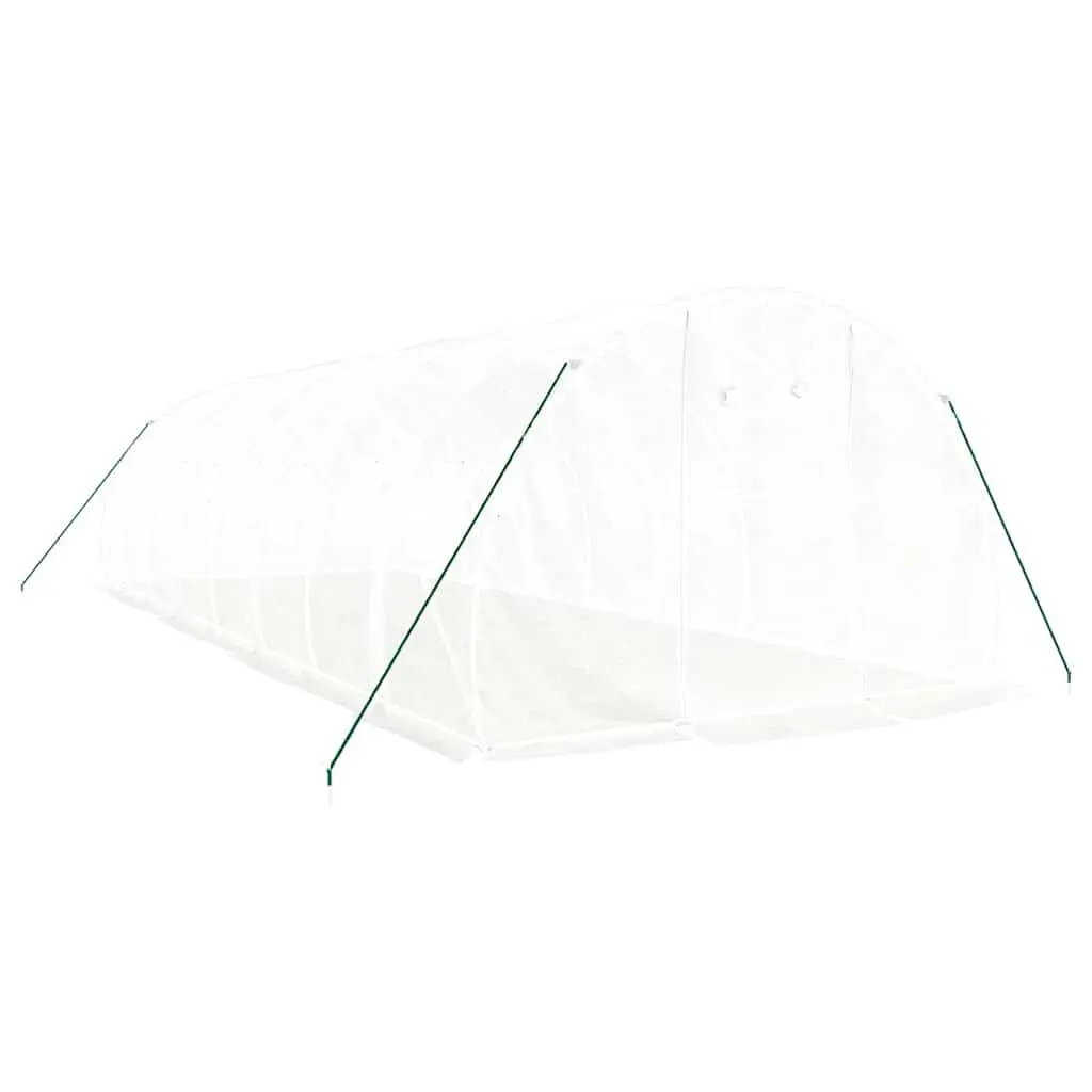 Greenhouse 24m² Steel Frame White 8x3x2m Garden Plant House with Roll-Up Door