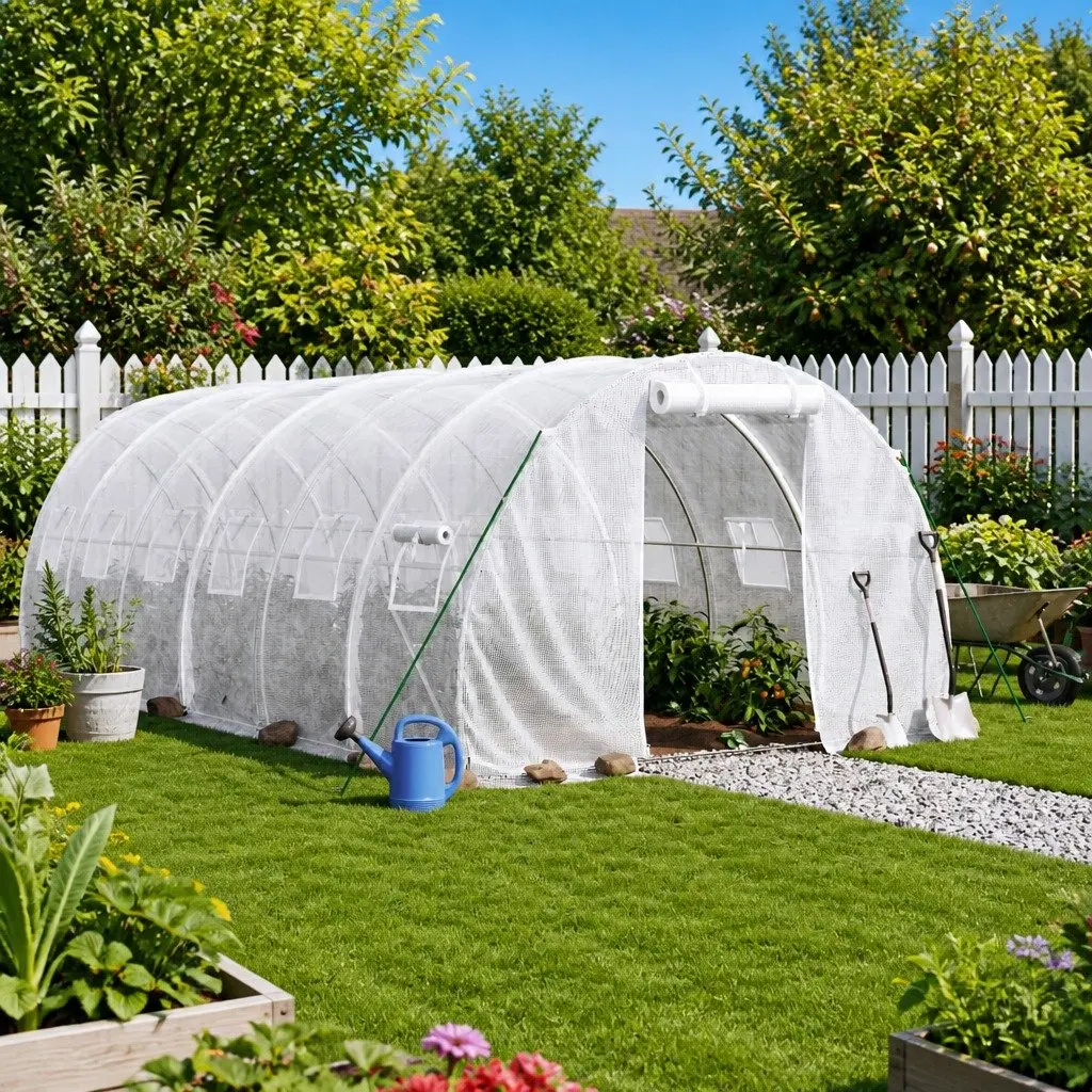 Greenhouse for Garden 22x3x2m Steel Frame White 66m² Roll-up Door Mesh Windows