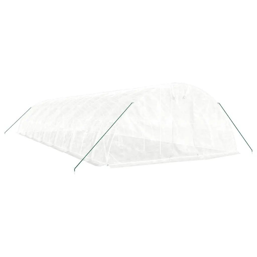 Greenhouse 70m² White Steel Frame 14x5x2.3m Garden Plant House Roll-up Door