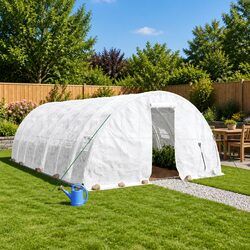 Greenhouse Steel Frame White 80m² 16x5x2.3m PE Cover Roll-Up Door Windows Garden